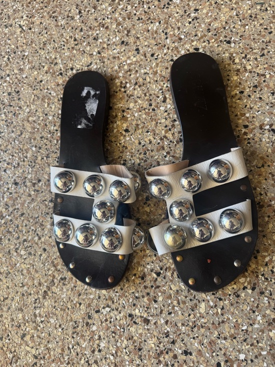 SCHUTZ Shoes - Schutz White Studded Slide Sandals with Silver Orb Accents